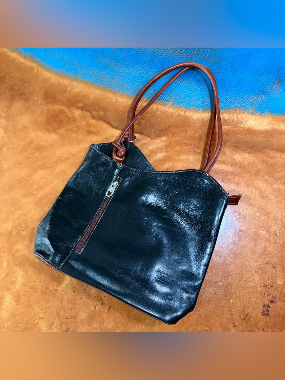 Zagara Italian Leather Black Brown Convertible Backpack Bag